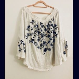 Plus size embroidered off the shoulder top